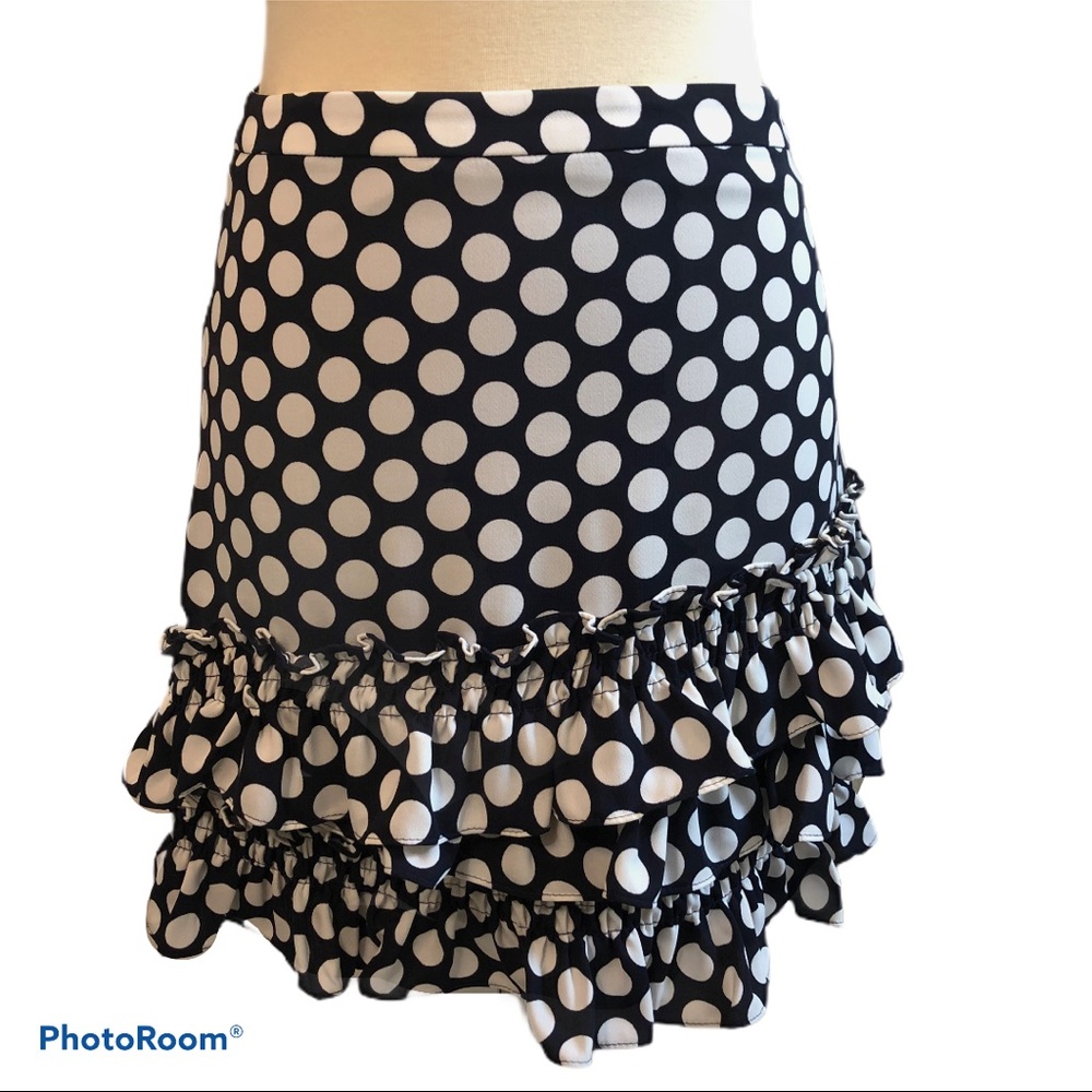 J.Crew Navy Polka Dot Ruffle Mini Skirt Twee Retro Style Size 0P